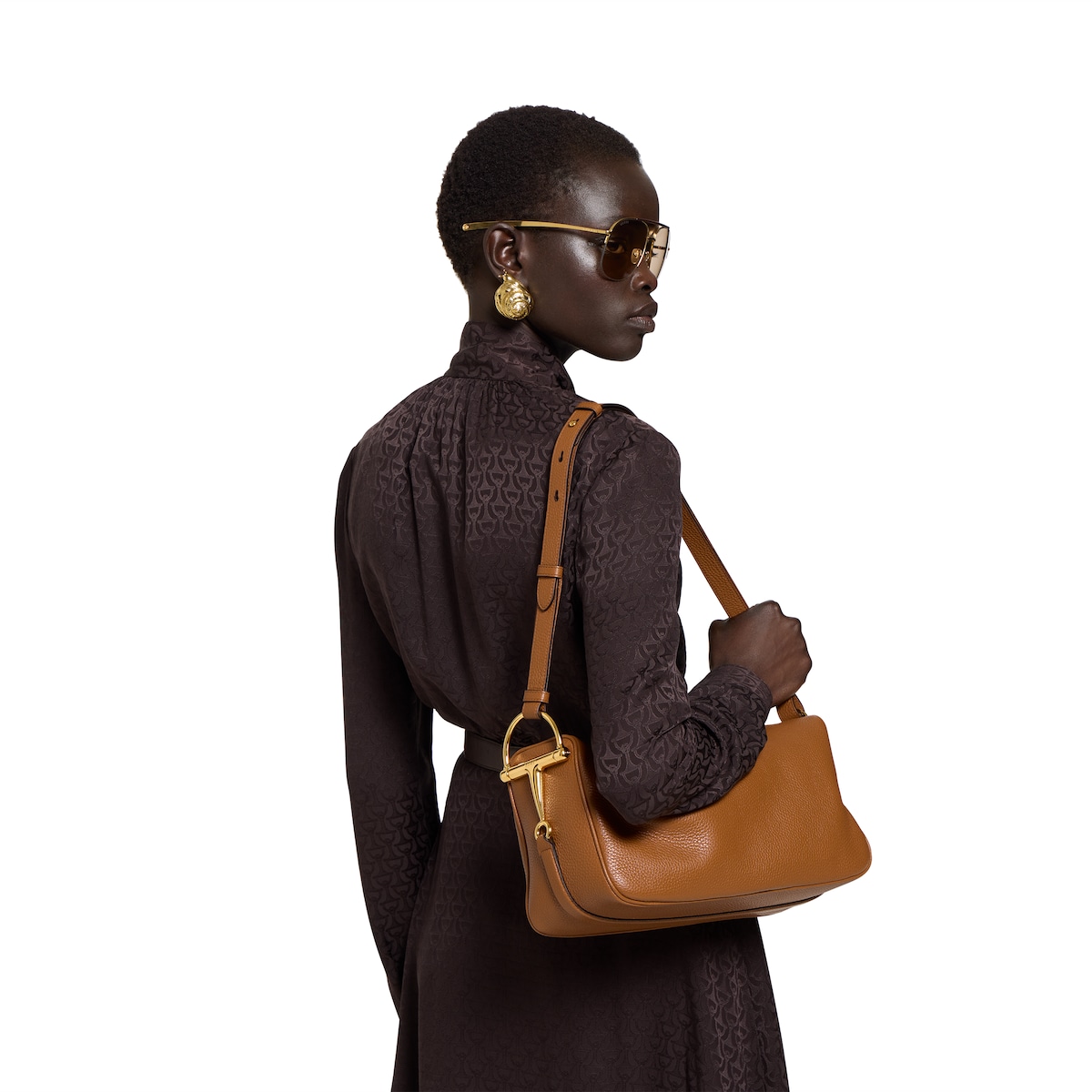 グッチ ハーフ ホースビット〕ミディアム ショルダーバッグ ・ブラウン