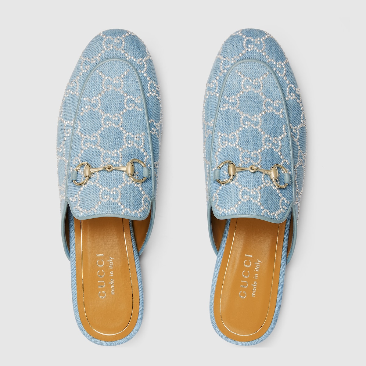 Women's Princetown slipper with pearls in light blue GG denim - thumbnail 6