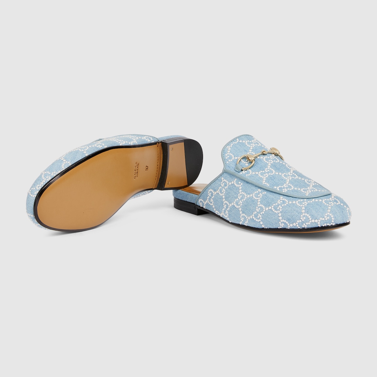 Women's Princetown slipper with pearls in light blue GG denim - thumbnail 3