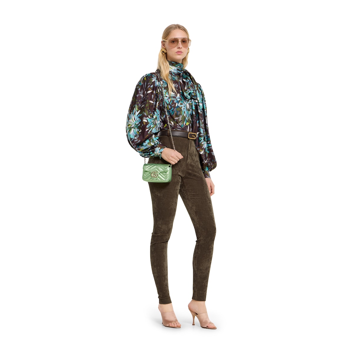 GG Marmont mini shoulder bag in pale green lamé leather | GUCCI® US