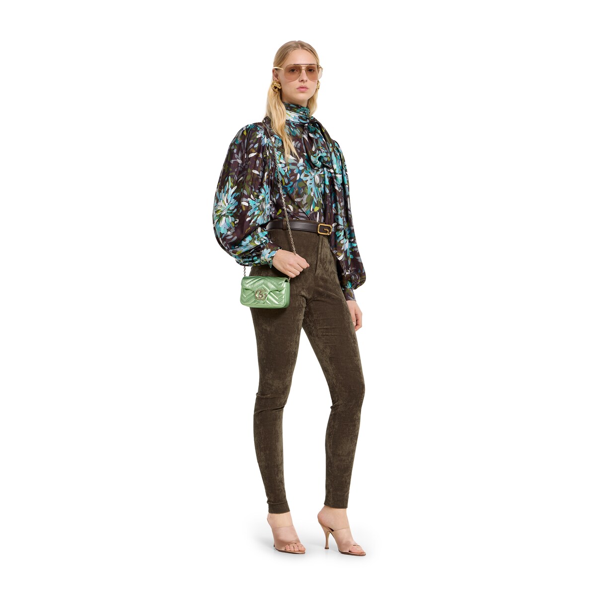 GGマーモント〕ミニ ショルダーバッグ ・ペールグリーン ラメ レザー