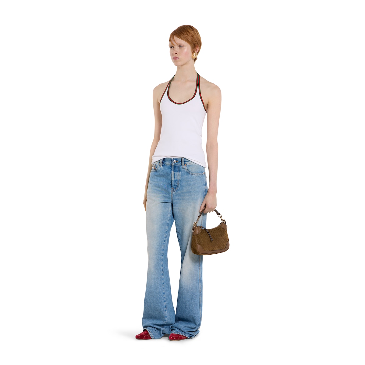 Gucci B small shoulder bag in brown GG suede | GUCCI® AU