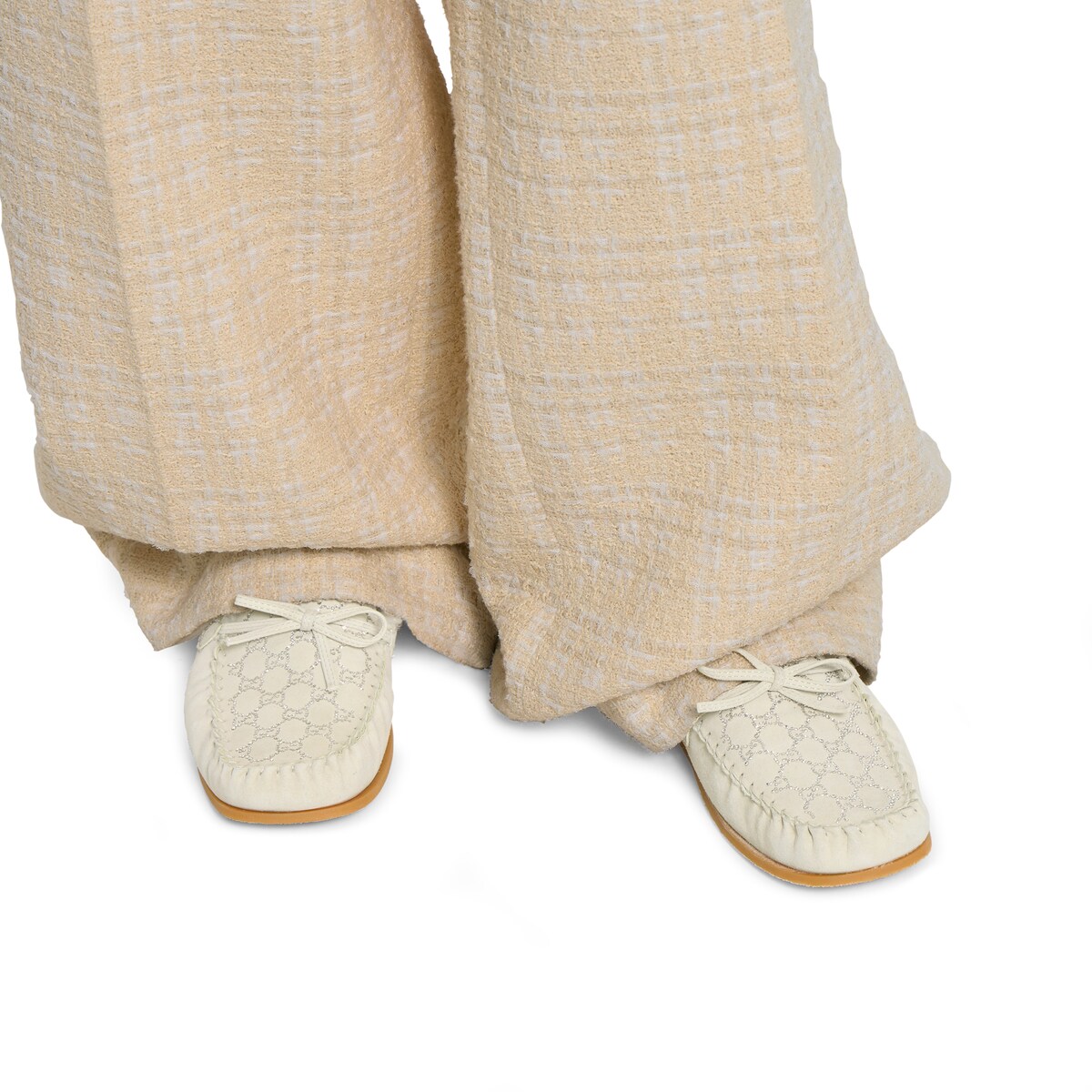 Women's GG crystal driver loafer in white suede | GUCCI® US