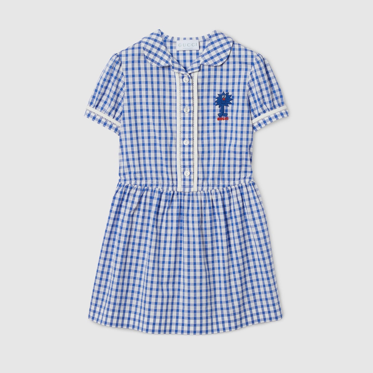 Children's gingham cotton dress in light blue and white | GUCCI® CA
