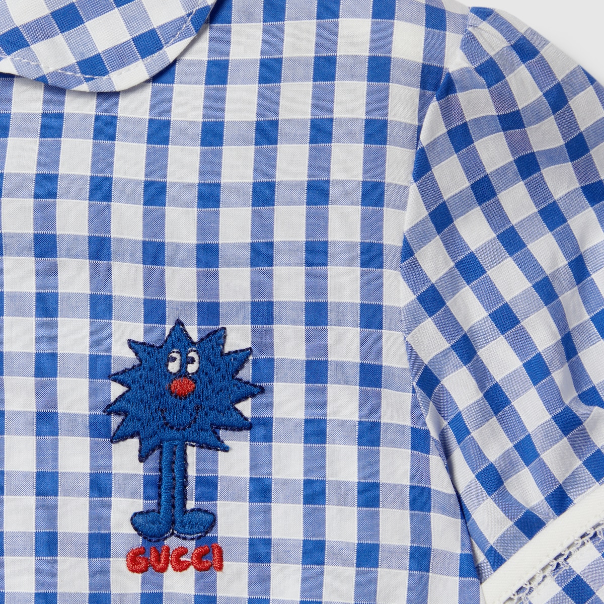 Children's gingham cotton dress in light blue and white | GUCCI® US