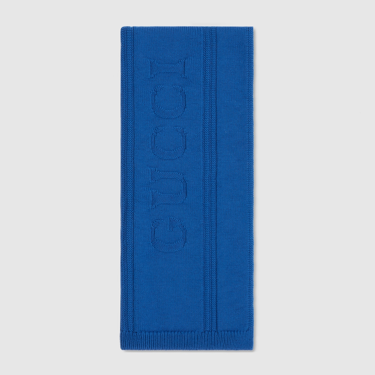 Knit wool scarf with Gucci logo in blue - thumbnail 3