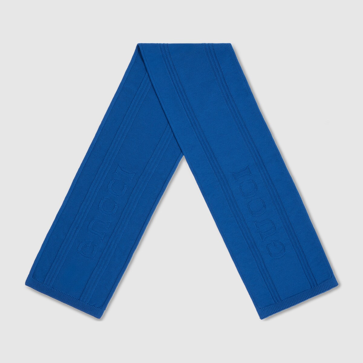 Knit wool scarf with Gucci logo in blue - thumbnail 4