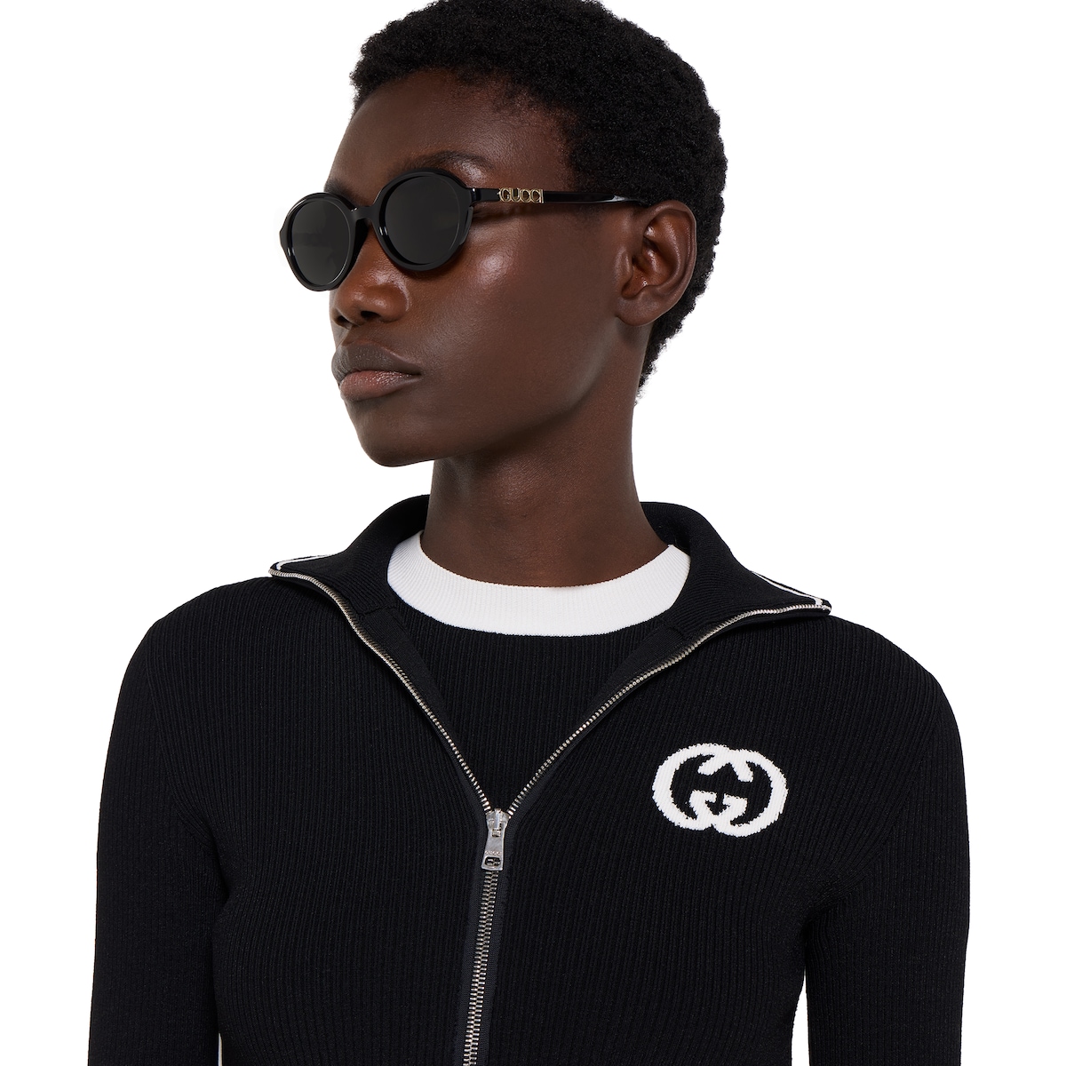 Ribbed T-shirt with intarsia in black - thumbnail 4
