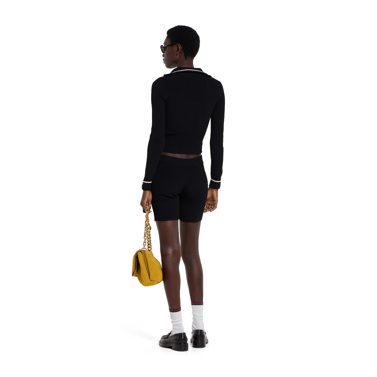 Ribbed zip jacket with intarsia in black - thumbnail 2