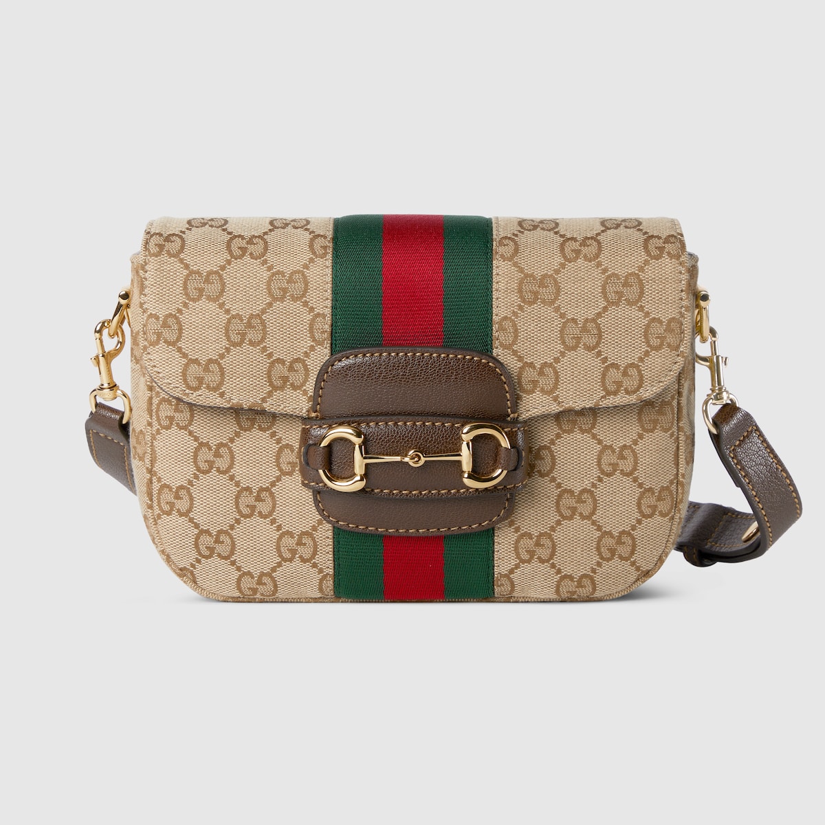 Gucci Horsebit 1955 small shoulder bag in sand and brown GG canvas - thumbnail 6