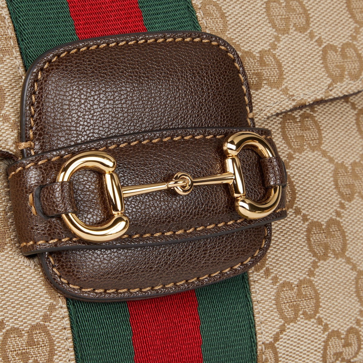 Gucci Horsebit 1955 small shoulder bag in sand and brown GG canvas - thumbnail 3