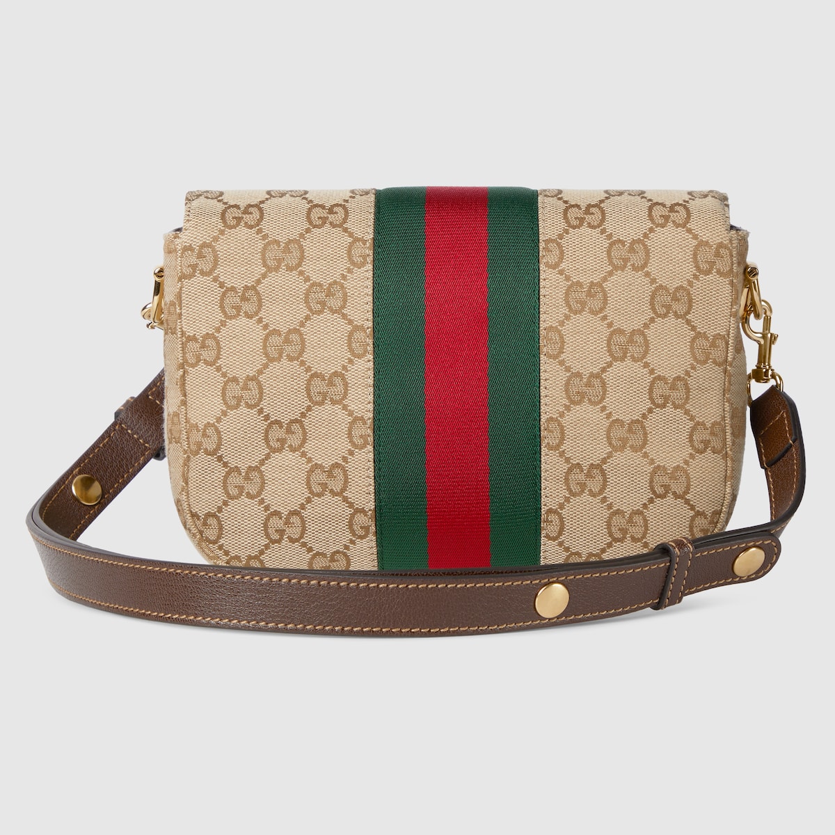 Gucci Horsebit 1955 small shoulder bag in sand and brown GG canvas - thumbnail 4