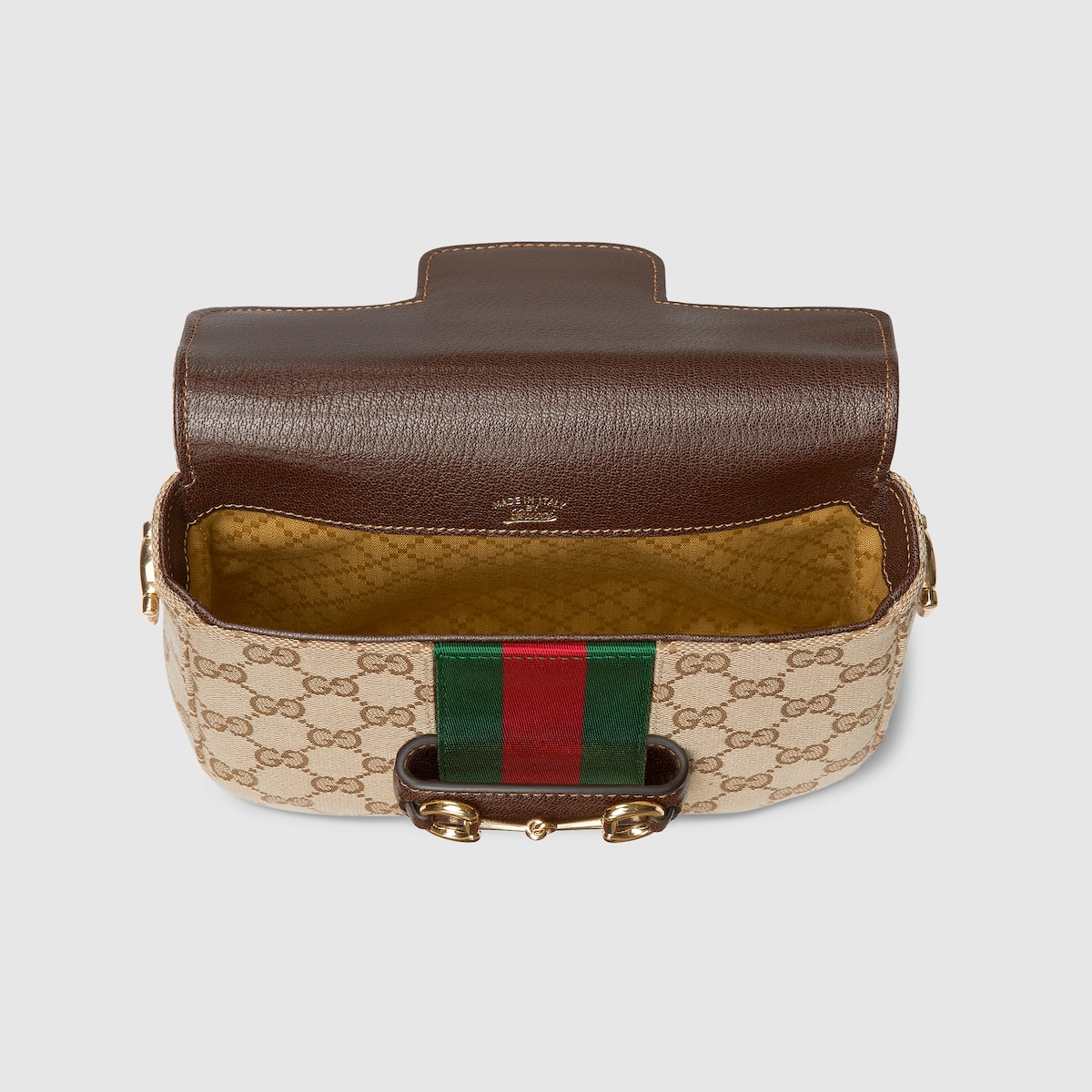Gucci Horsebit 1955 small shoulder bag in sand and brown GG canvas - thumbnail 5