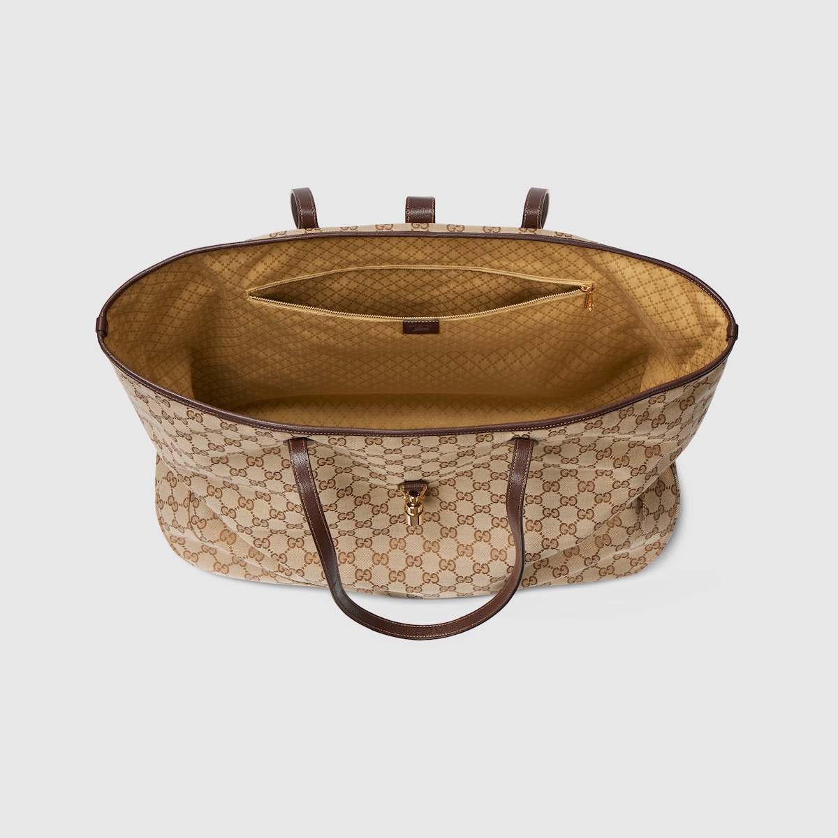 Gucci Jackie large tote bag in sand and brown GG canvas - thumbnail 4