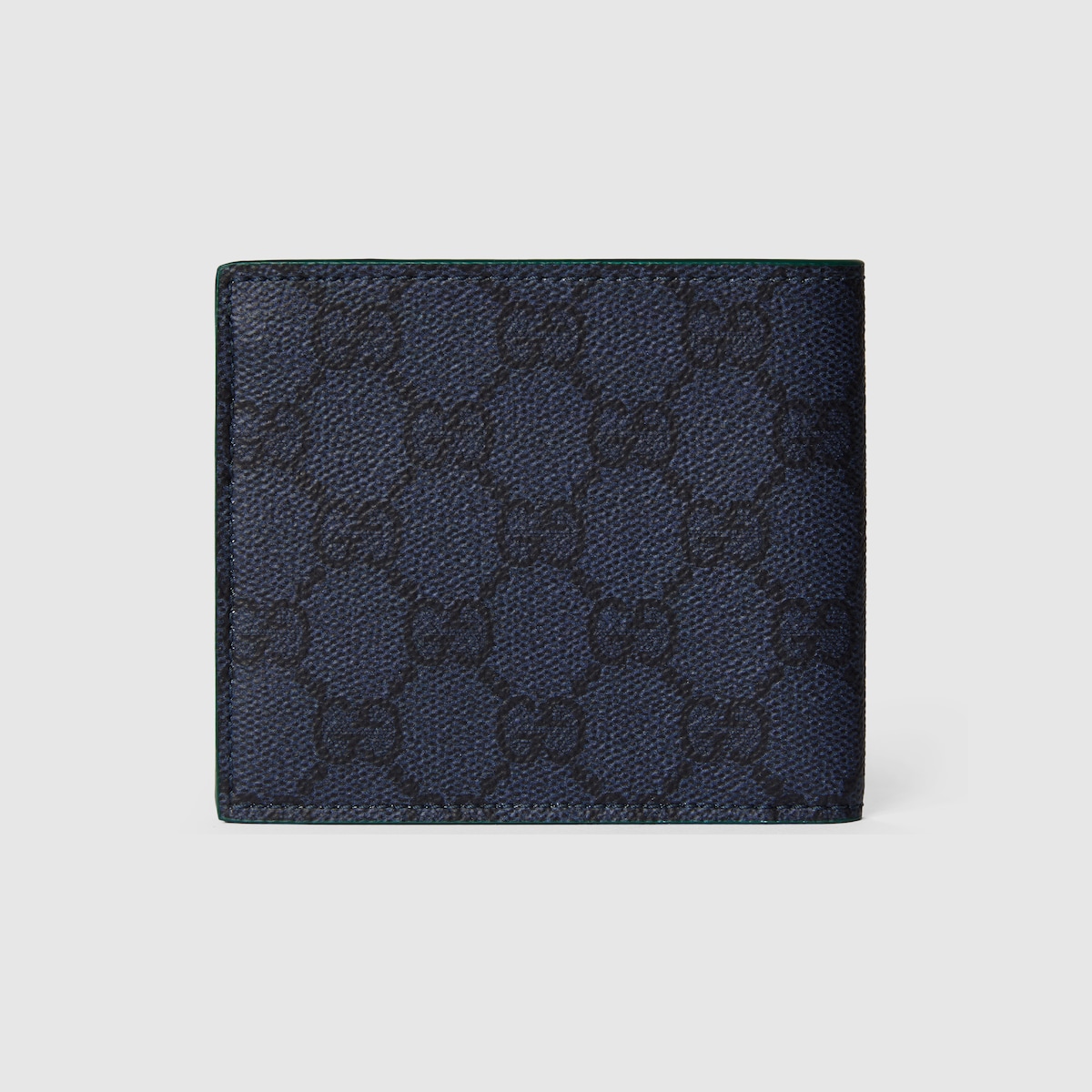Green interior GG bi-fold wallet in dark blue GG Supreme