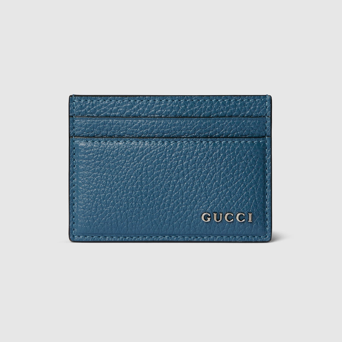 Card case with Gucci script in blue grainy leather | GUCCI® US