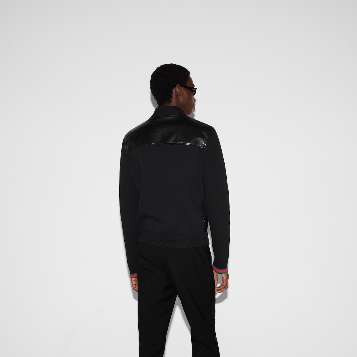 Nappa leather and knit bomber jacket in black | GUCCI® US