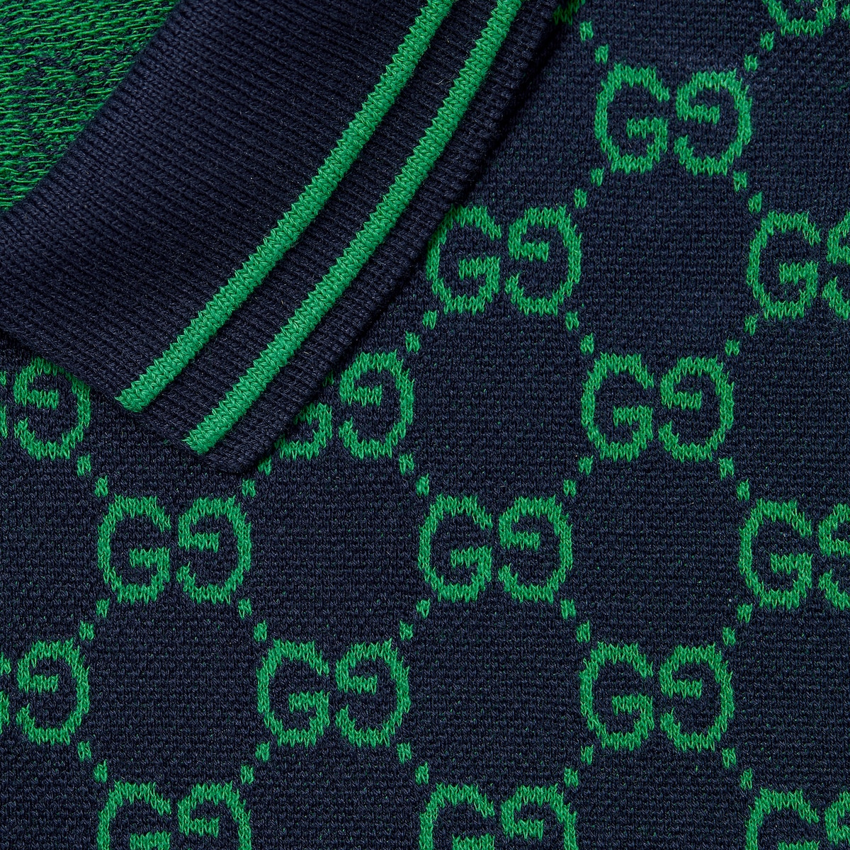 Children's GG cotton polo shirt in navy and green