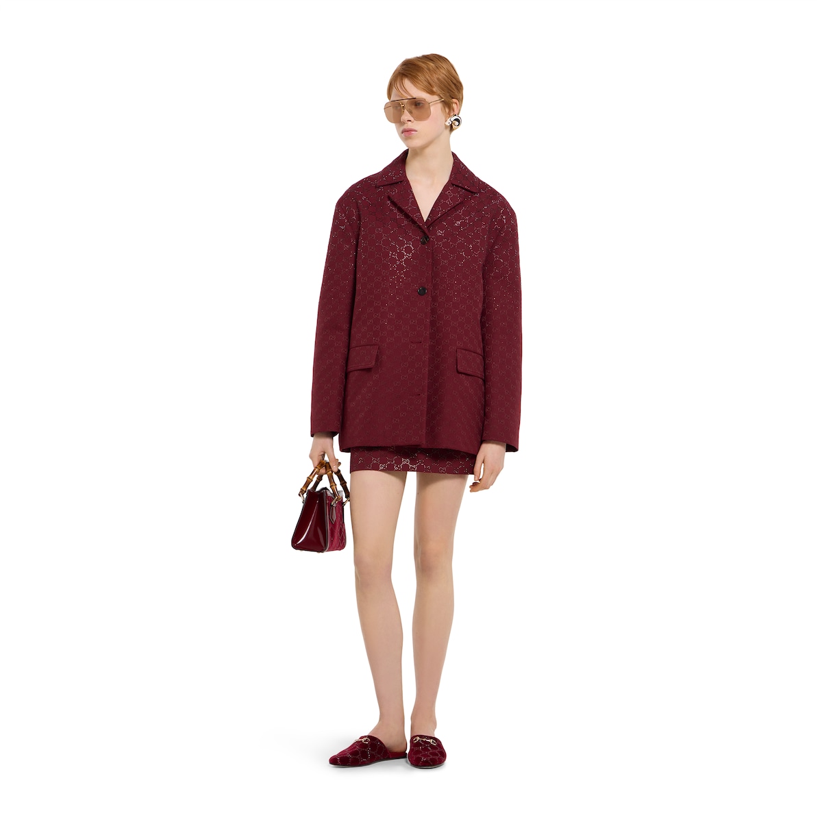 GUCCI コート サイズ40　ボルドーカラー Padded GG canvas jacket with crystals in Gucci Rosso Ancora red