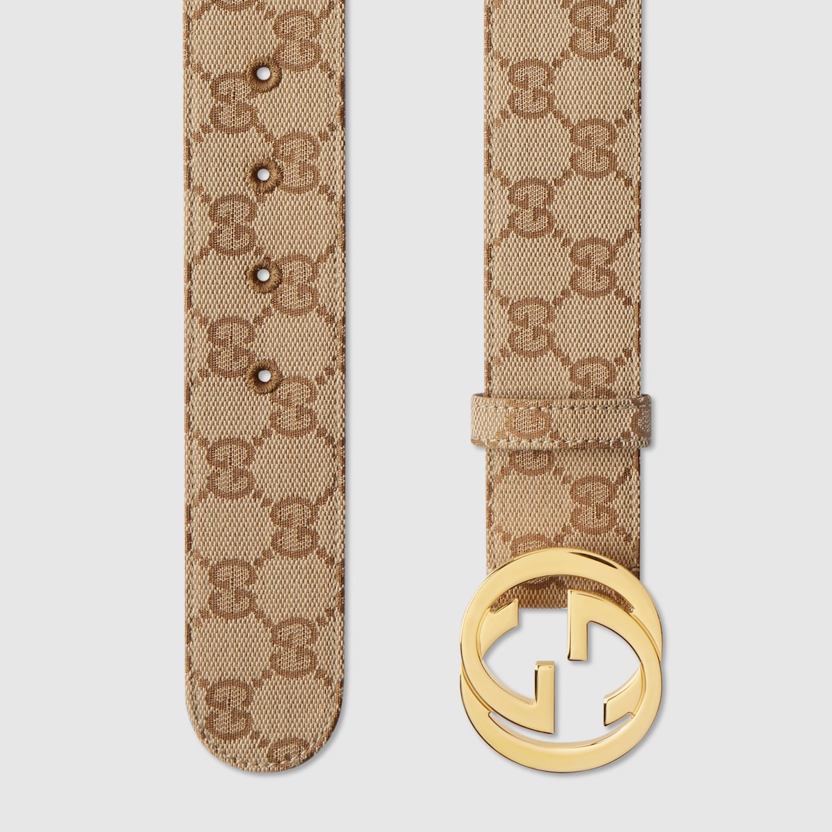 Belt with Interlocking G buckle in sand GG canvas | GUCCI® US
