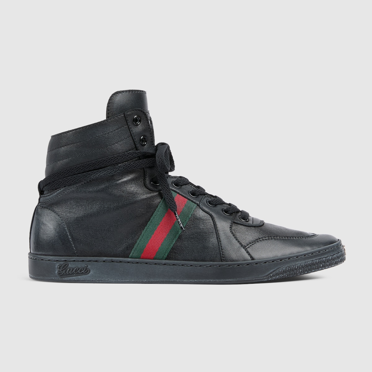 Men's Stretch high-top sneaker in black leather - thumbnail 8