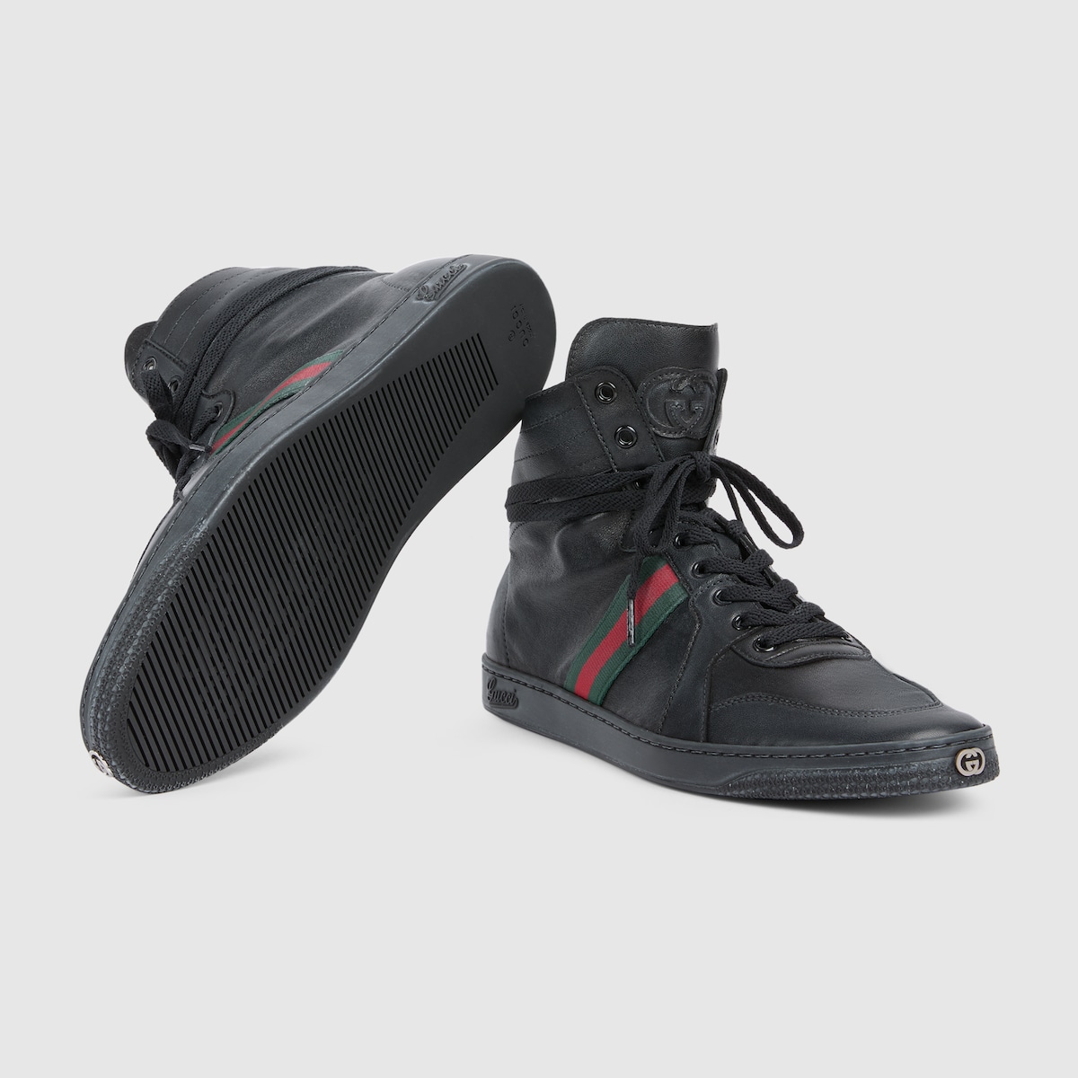 Men's Stretch high-top sneaker in black leather - thumbnail 4