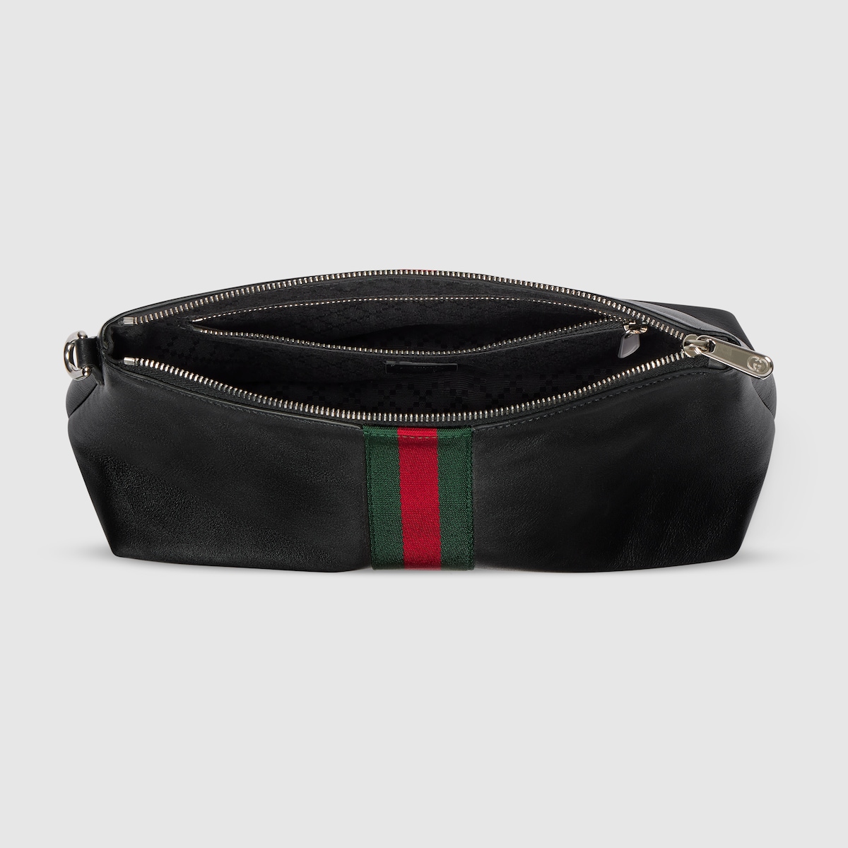 ウェブ ストライプ トレードマーク〕スモール ポーチ ・ブラック