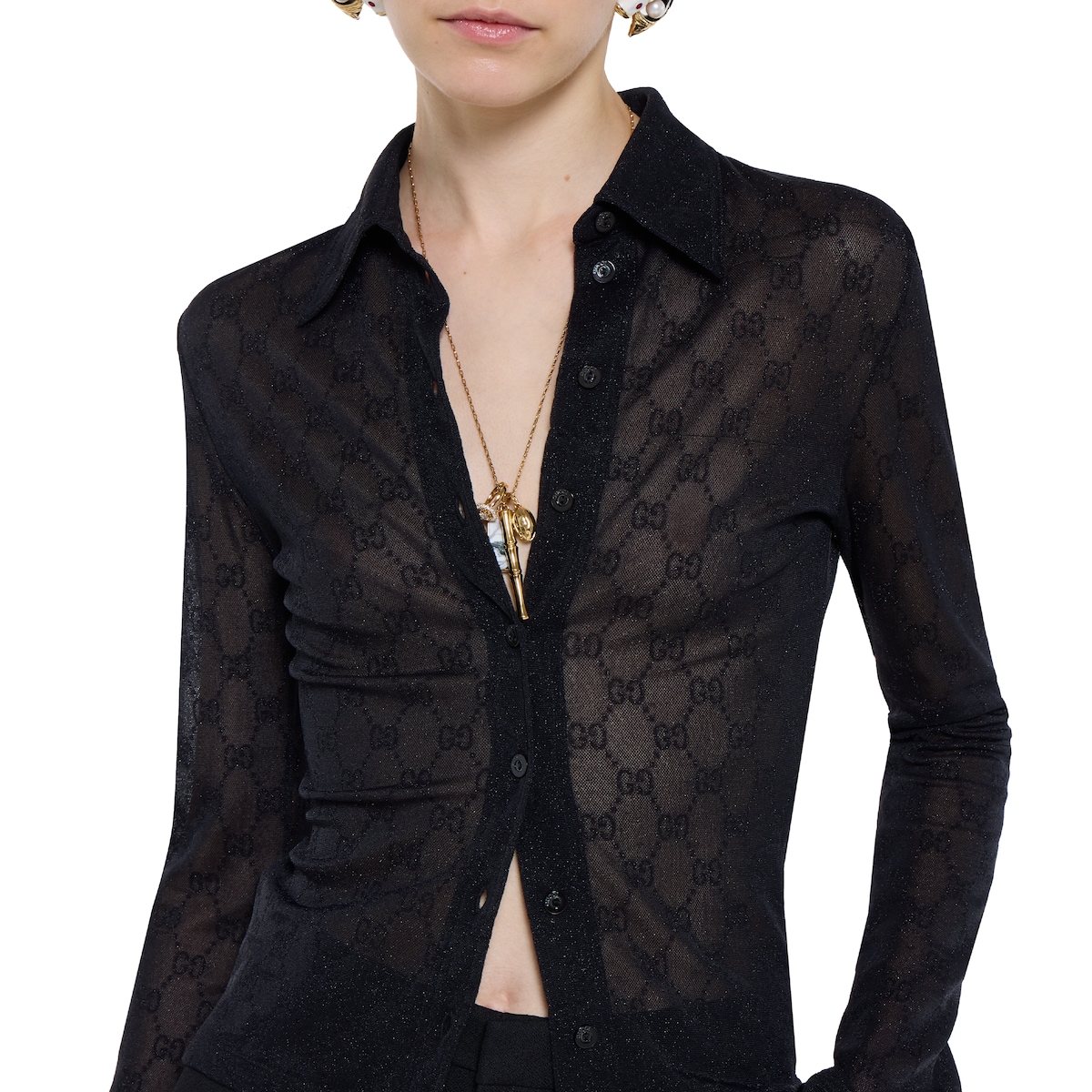 GG jersey jacquard shirt in black | GUCCI® US