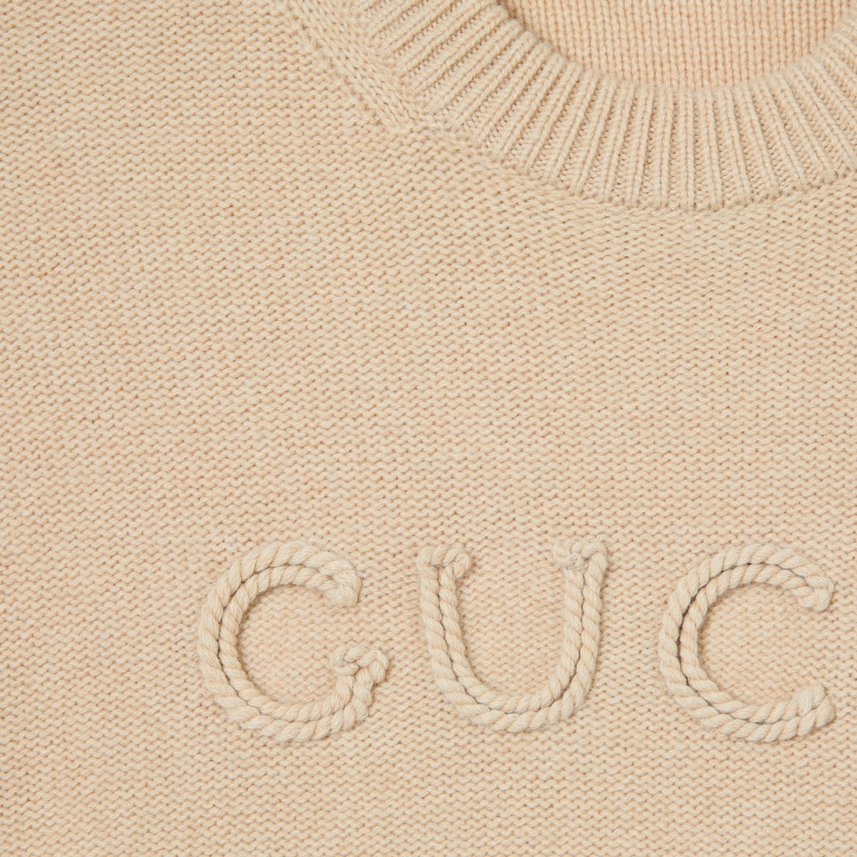 Wool cashmere sweater with embroidery in beige | GUCCI® US