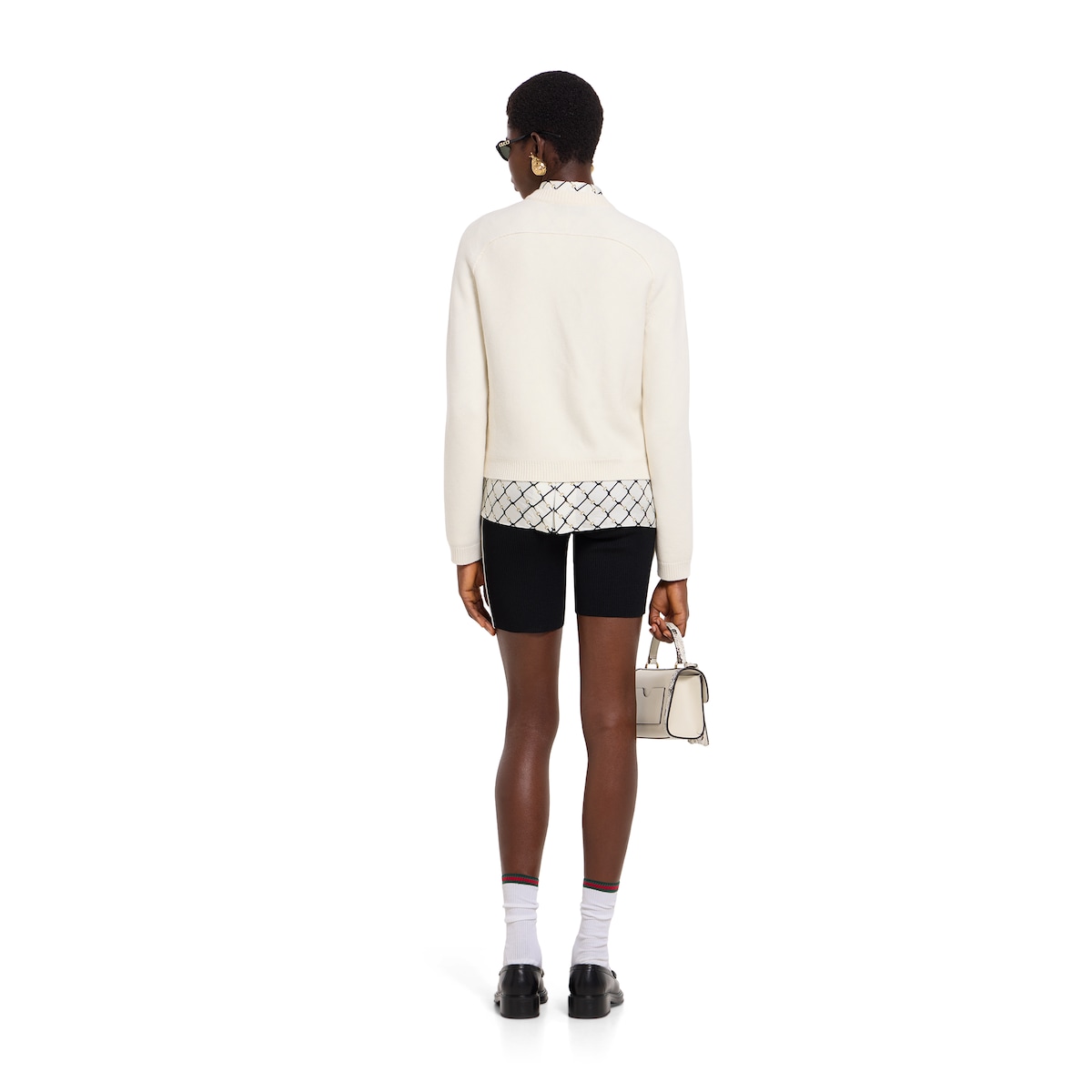Wool cashmere cardigan with Horsebit in white