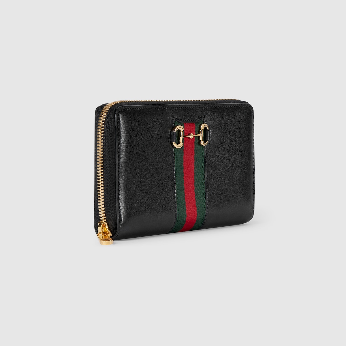Gucci Horsebit Web zip around wallet in black leather