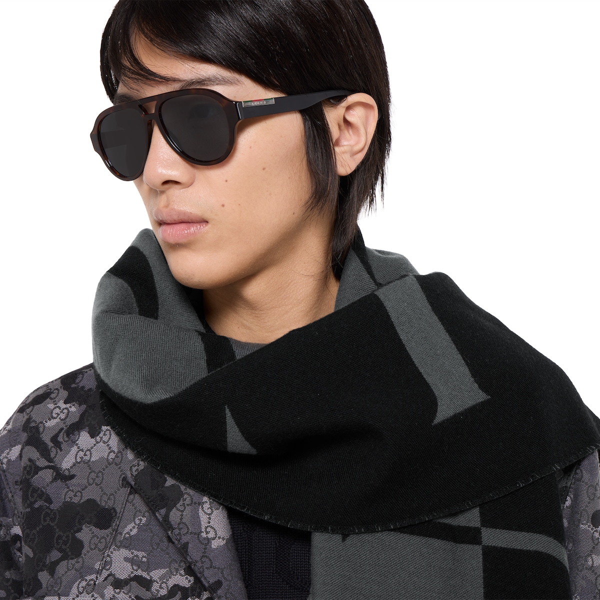 Wool scarf with Gucci logo in green and light green - thumbnail 6