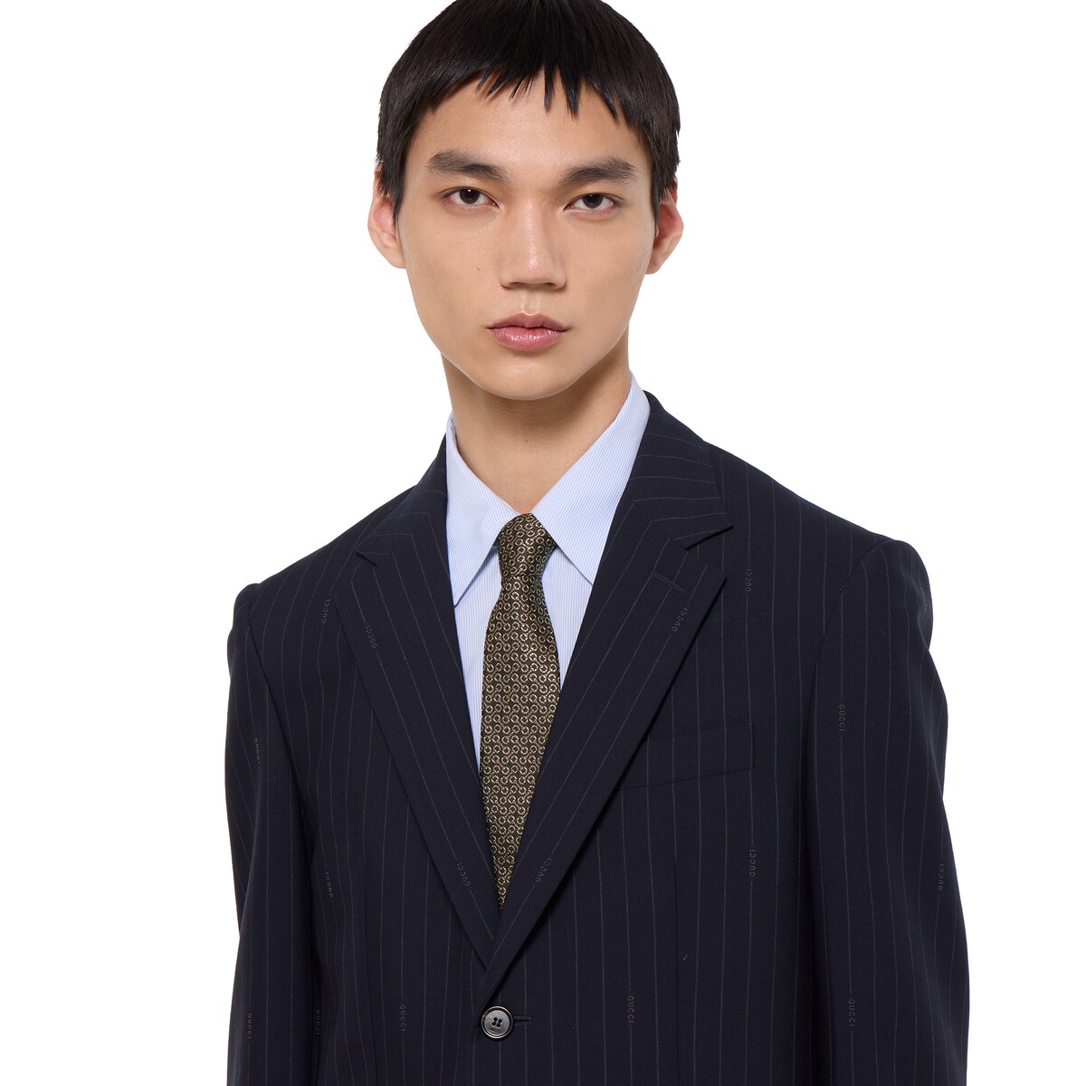 Horsebit silk jacquard tie in brown and light brown