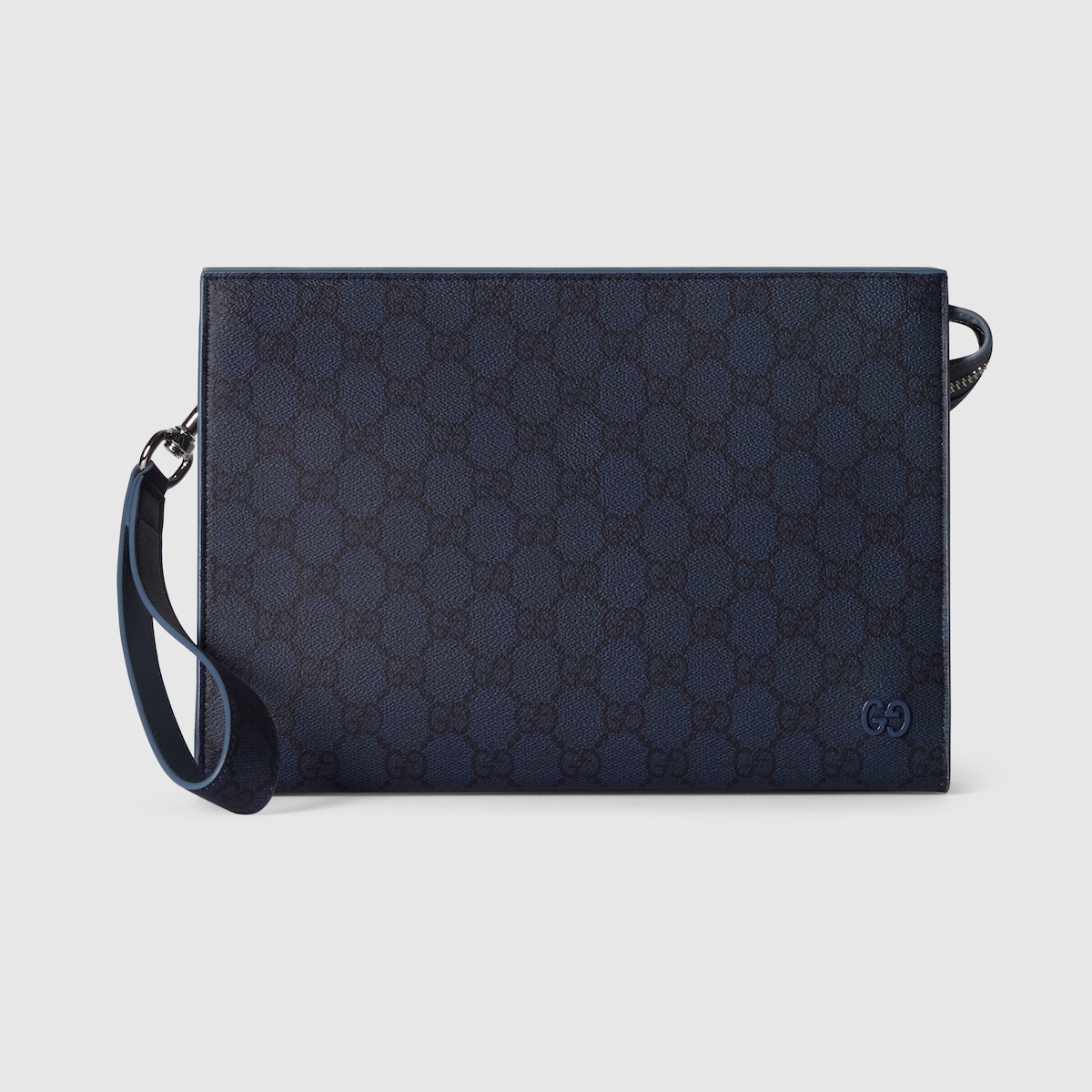 Dusty blue trim medium pouch in dark blue GG Supreme - thumbnail 7