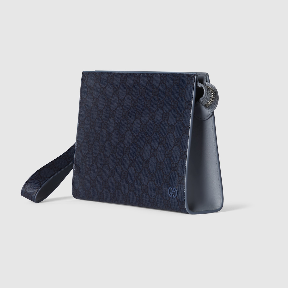 Dusty blue trim medium pouch in dark blue GG Supreme - thumbnail 6