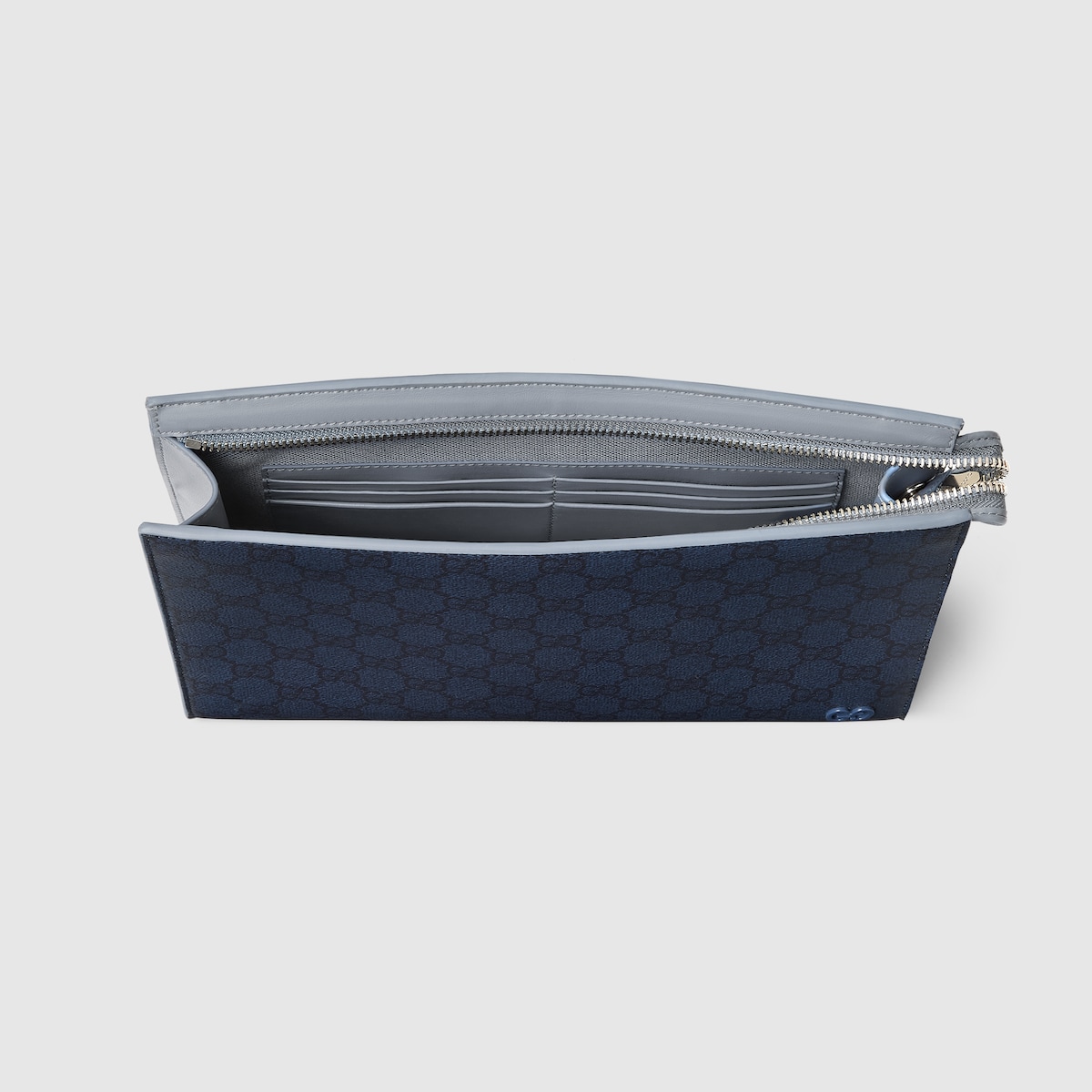 Dusty blue trim medium pouch in dark blue GG Supreme - thumbnail 3