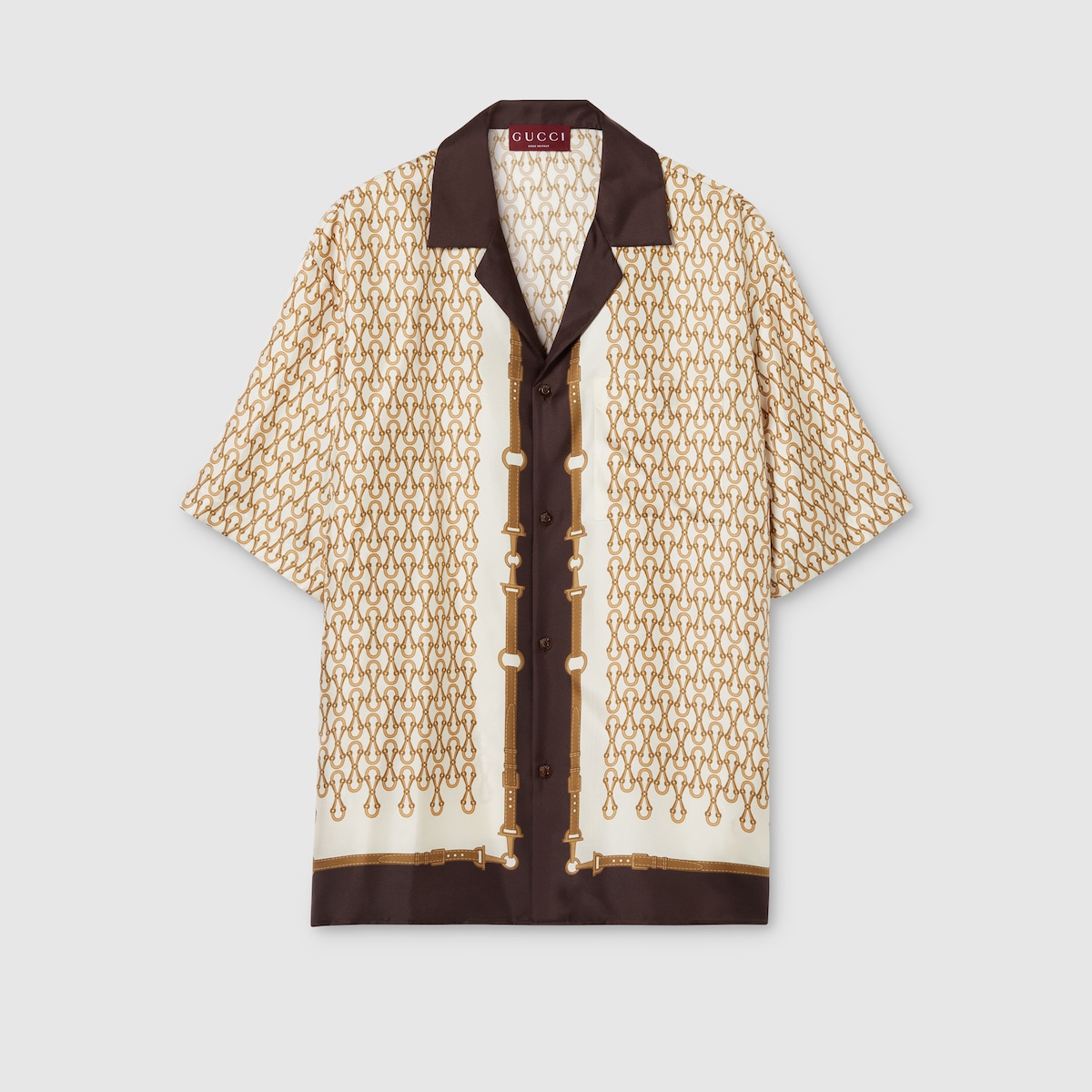 GUCCI ボーリング　シャツ モノグラム プリント シルクツイル ボウリングシャツ ・ブルー | GUCCI公式