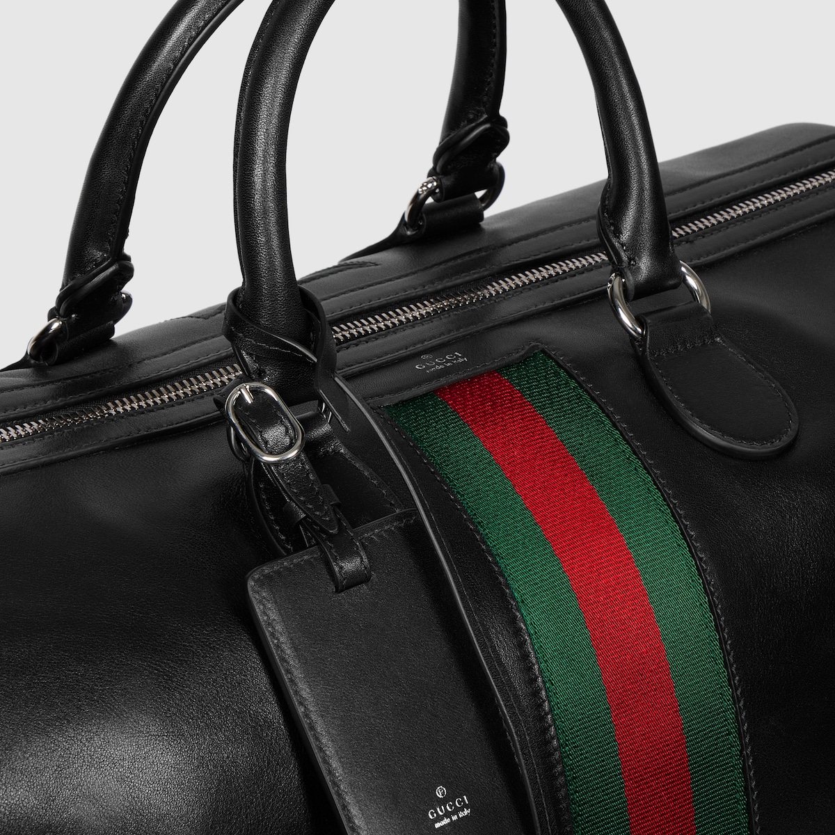 Web Trademark medium duffle bag in black leather - thumbnail 6
