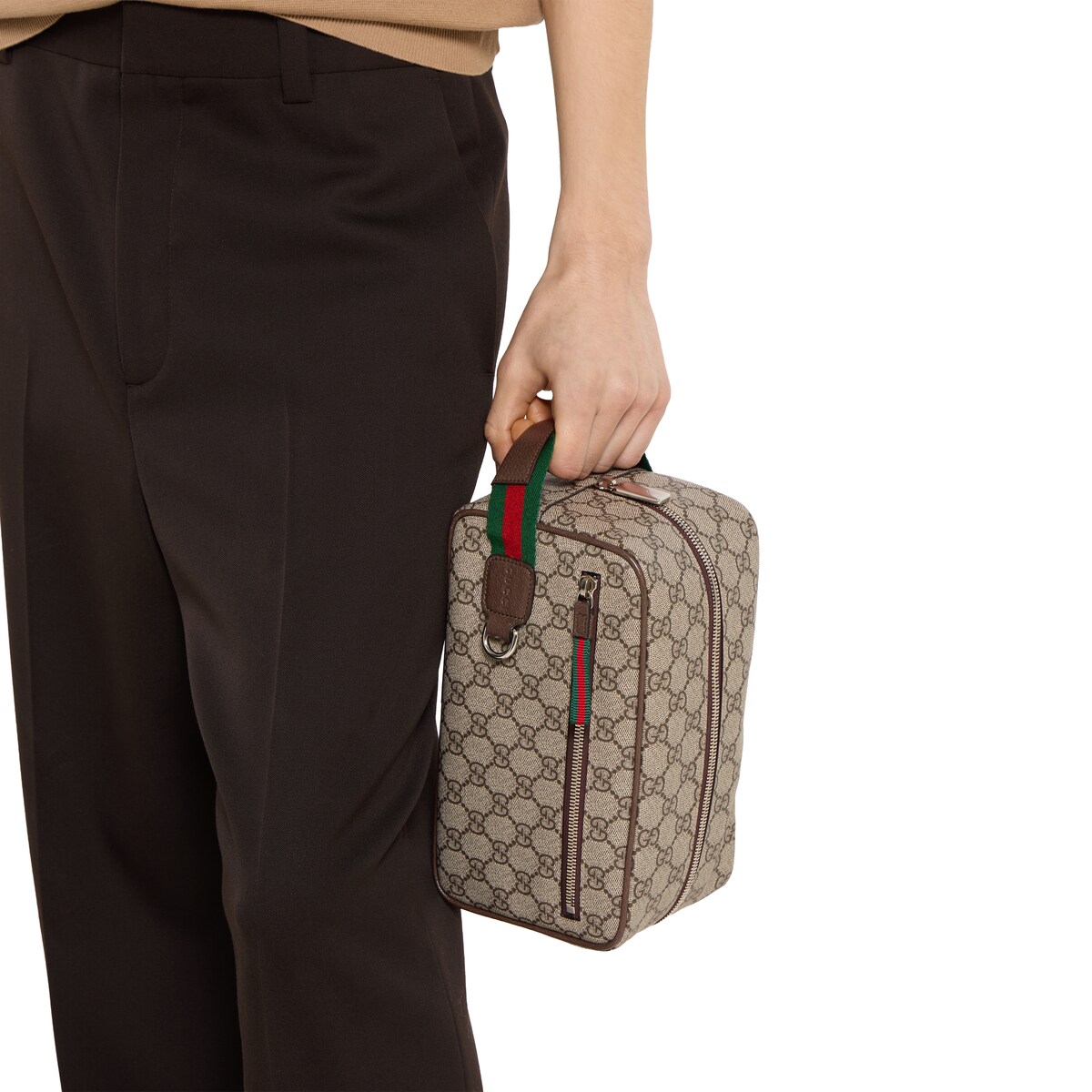 Medium GG toiletry case in beige and brown GG Supreme