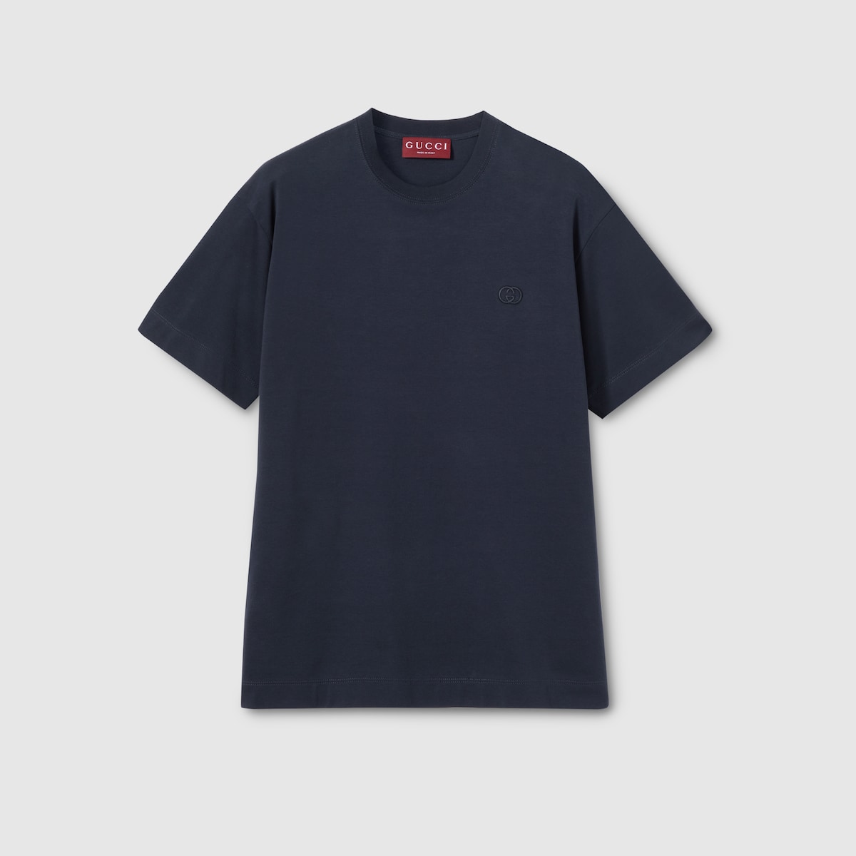 Cotton jersey T-shirt with embroidery in dark blue | GUCCI® ZA