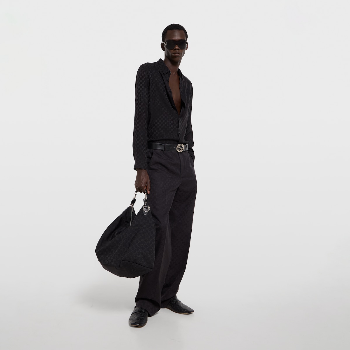 Brera large crossbody bag in black GG canvas