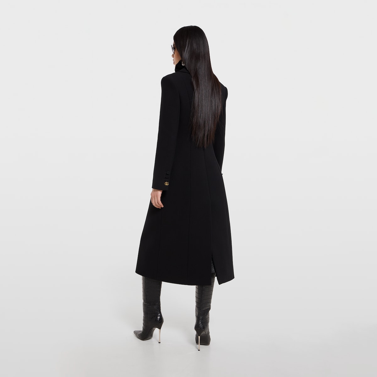 Double-breasted wool coat in black