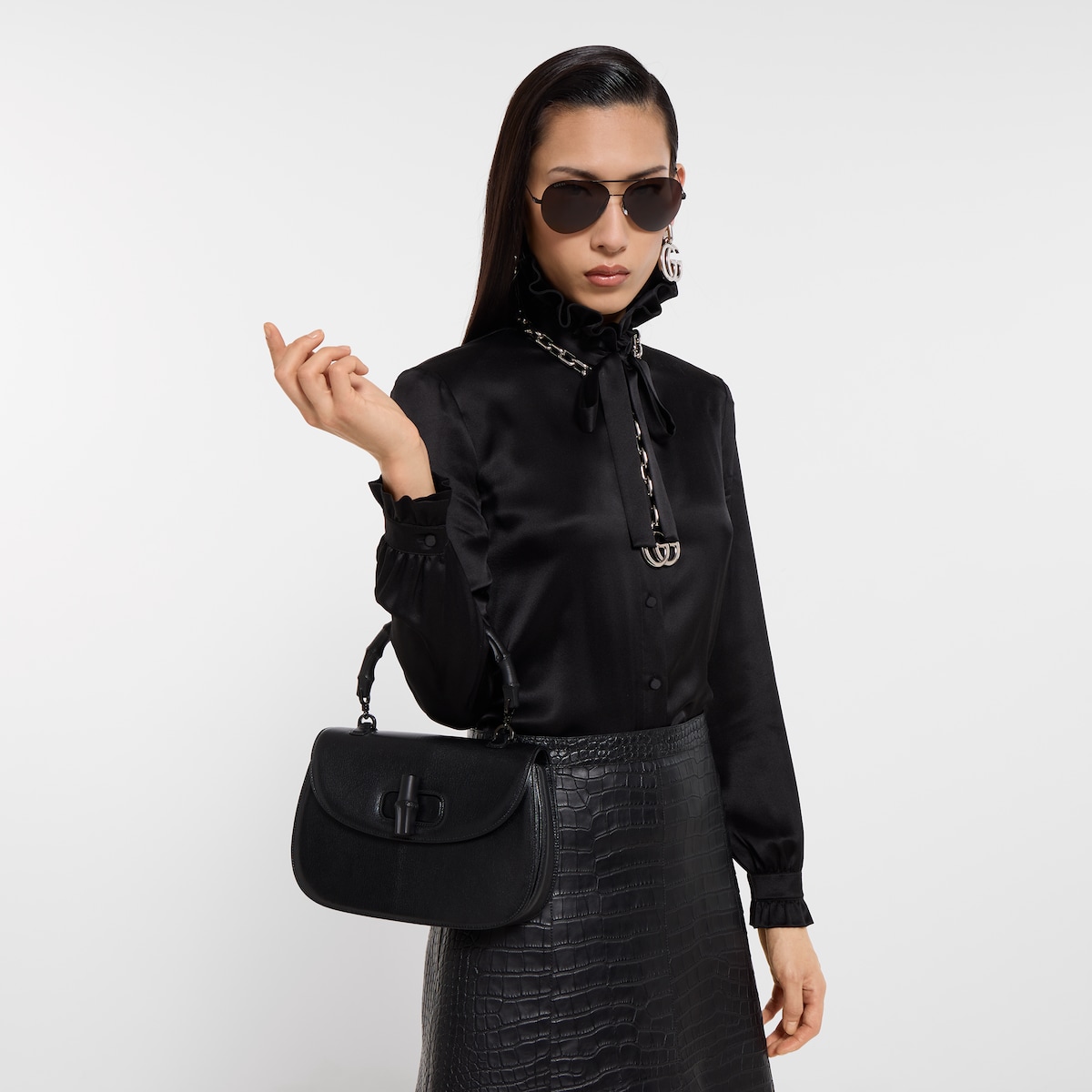 シルクサテン ジャンプスーツ ・ブラック GGキャンバス | GUCCI公式