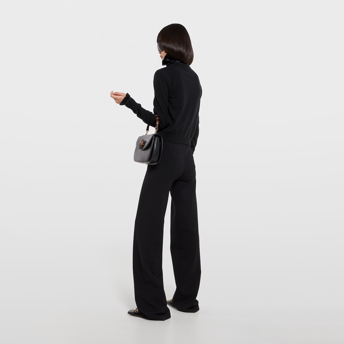 Knit wool cardigan with embroidery in black