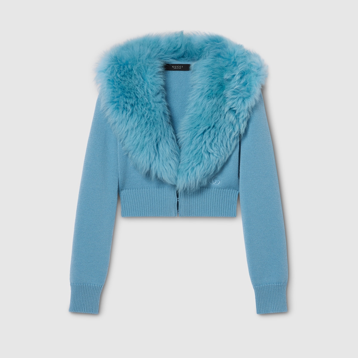 Knit wool cashmere cardigan in light blue | GUCCI® US