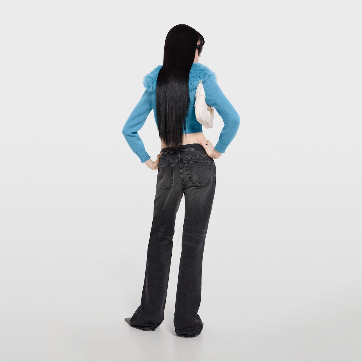 Knit wool cashmere cardigan in light blue - thumbnail 3