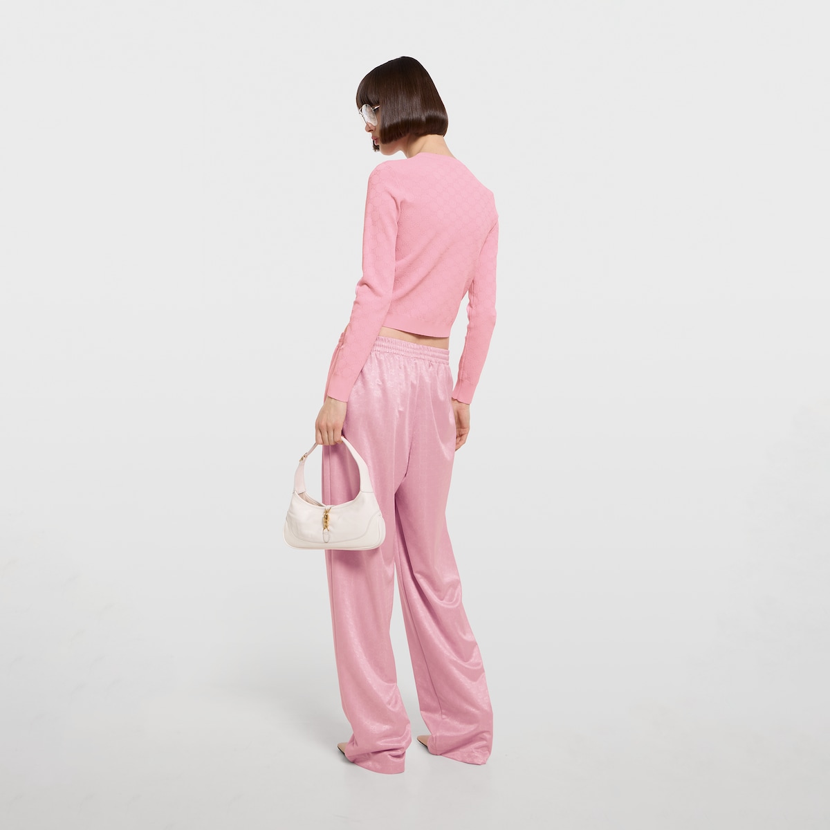 GG fine fabric jacquard cardigan in light pink