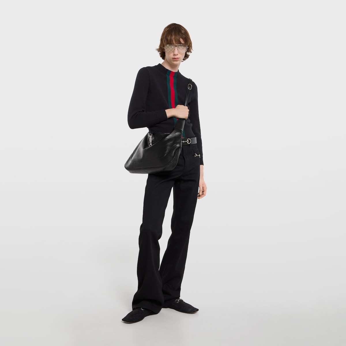 Gucci Jackie 1961 large crossbody bag in black hand-treated leather