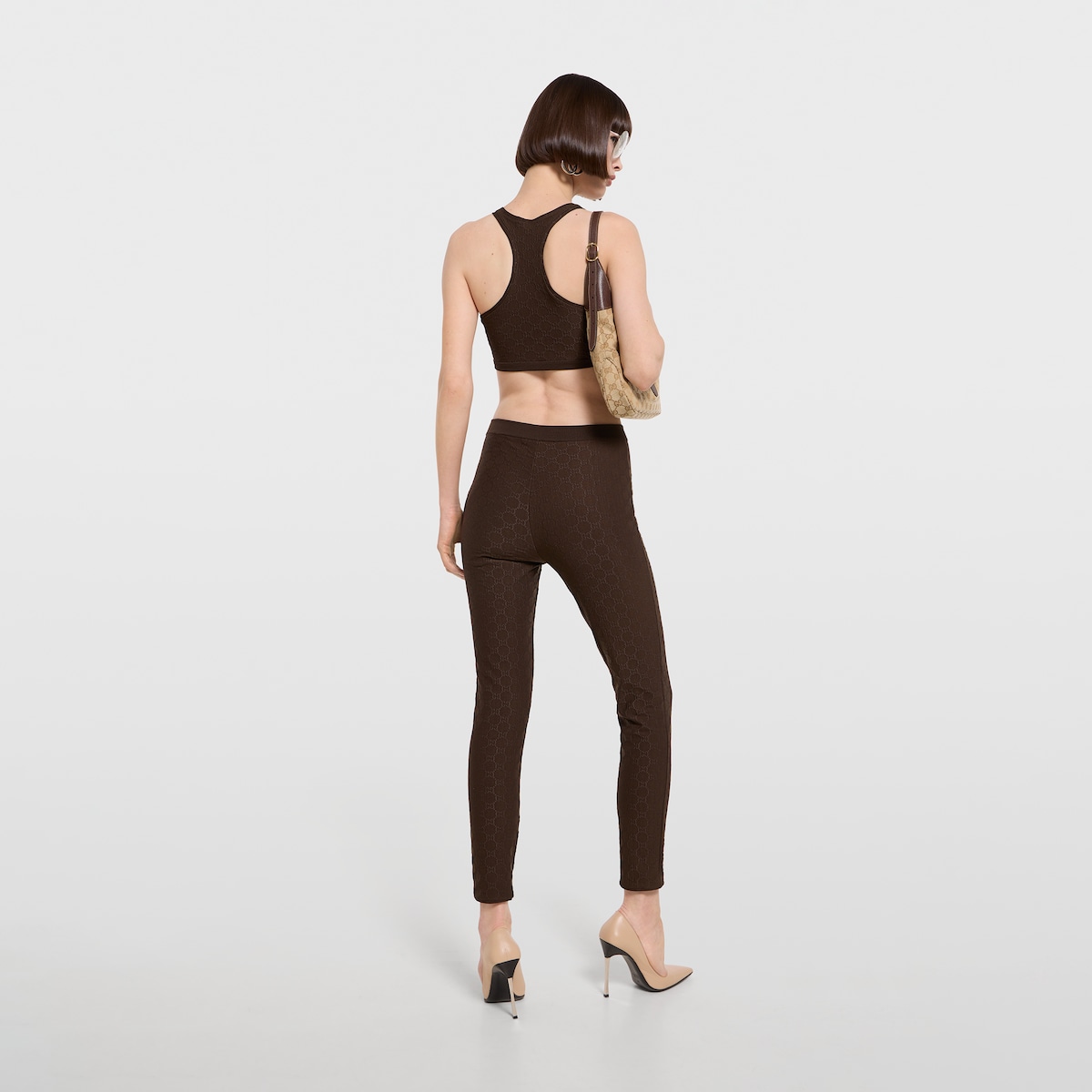 GG jersey jacquard top in brown