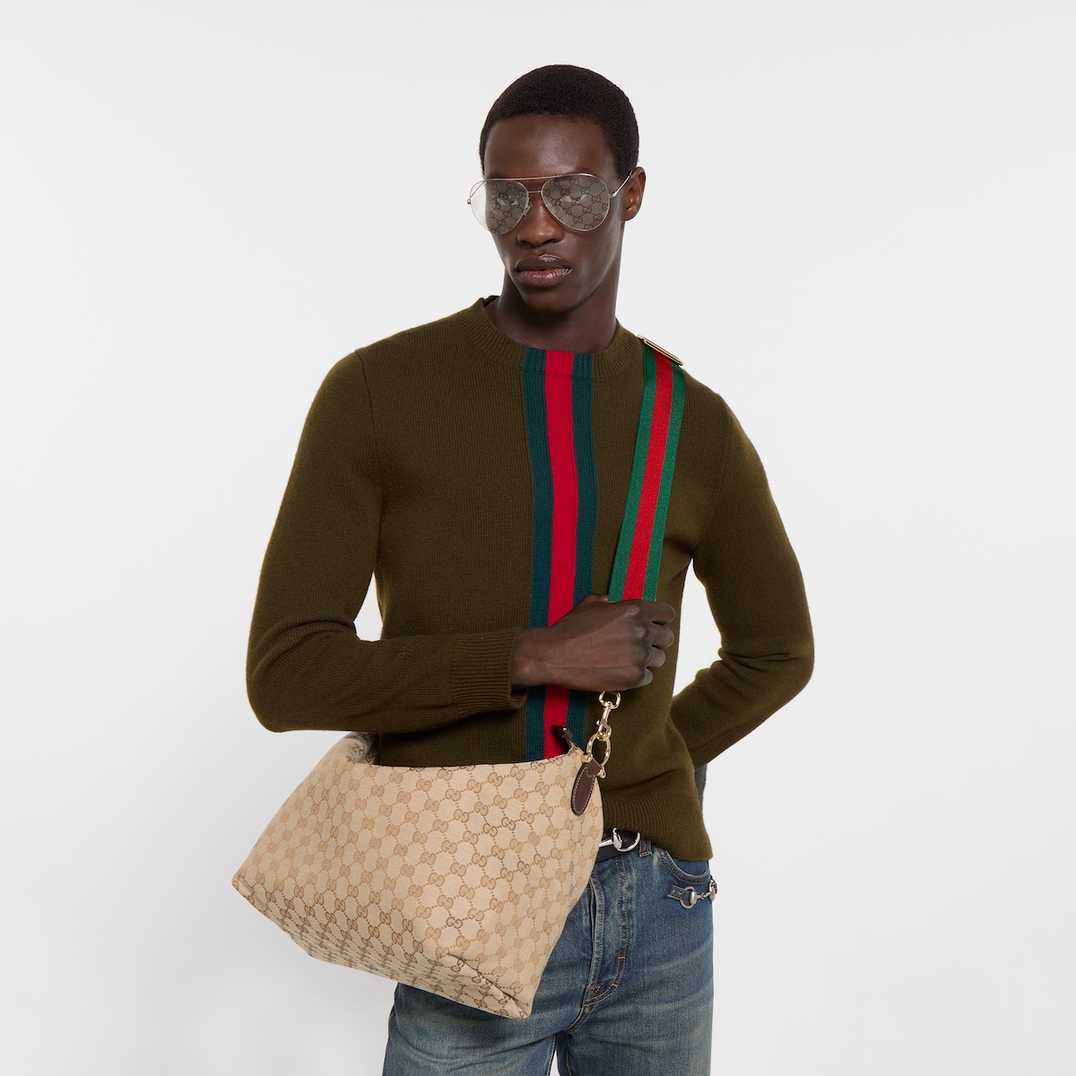 Brera medium crossbody bag in sand and brown GG canvas - thumbnail 2